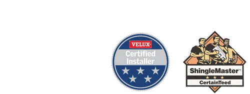 BC Roofing logo, Velux Certified Installer logo, ShingleMaster logo